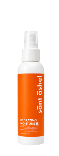 Sant Ashel Daily Hydrating Moisturizer airless pump bottle — white with orange brand label, 4 fl oz
